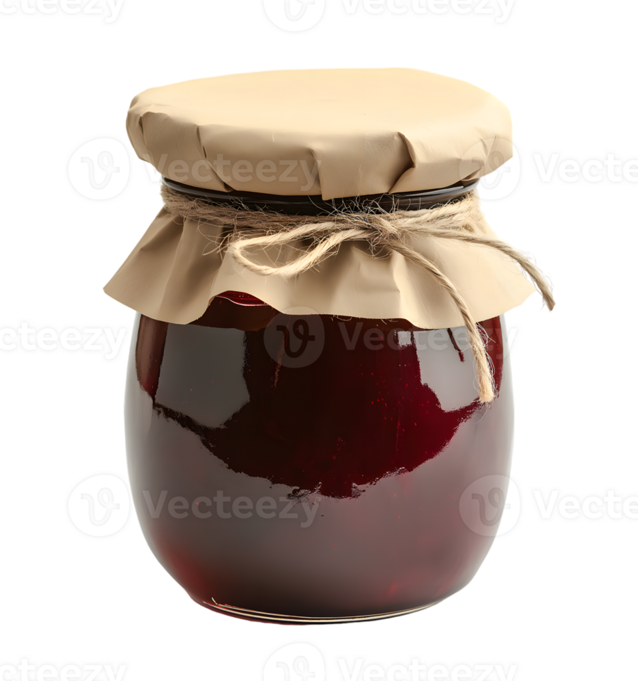Handcrafted Red Jam in a Jar with Brown Paper Lid and Twine isolated on transparent background png