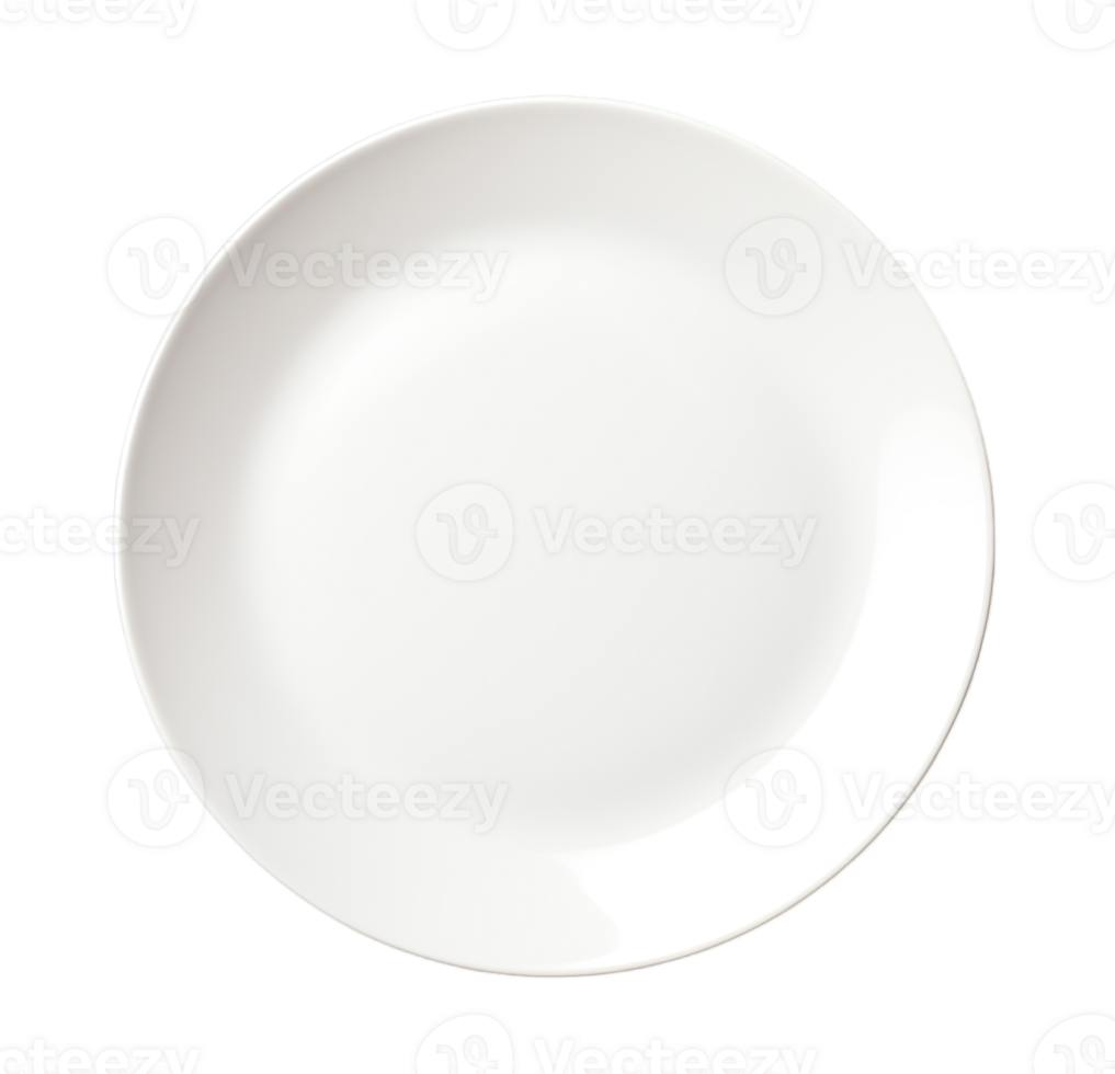 Empty white dish plate isolated on transparent background png