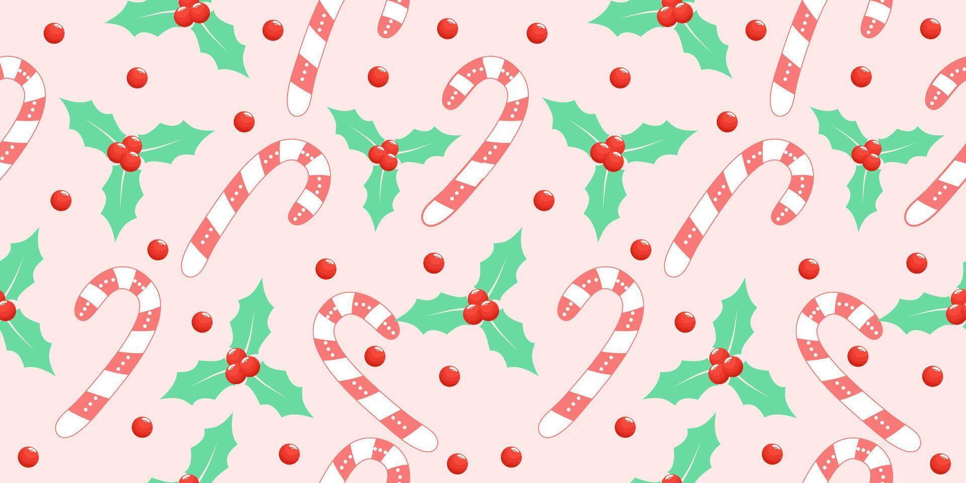 seamless pattern with christmas candy, leaves and plums vector