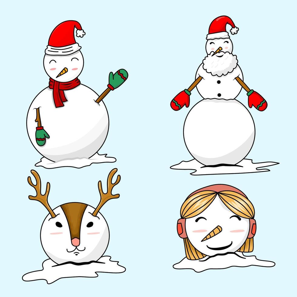 cute snowman illustration on light blue background for christmas decoration vector