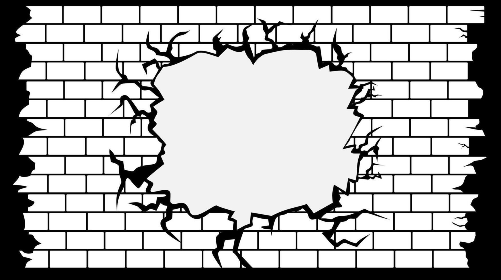 black and white background with a brick pattern arranged with a large crack in the middle vector