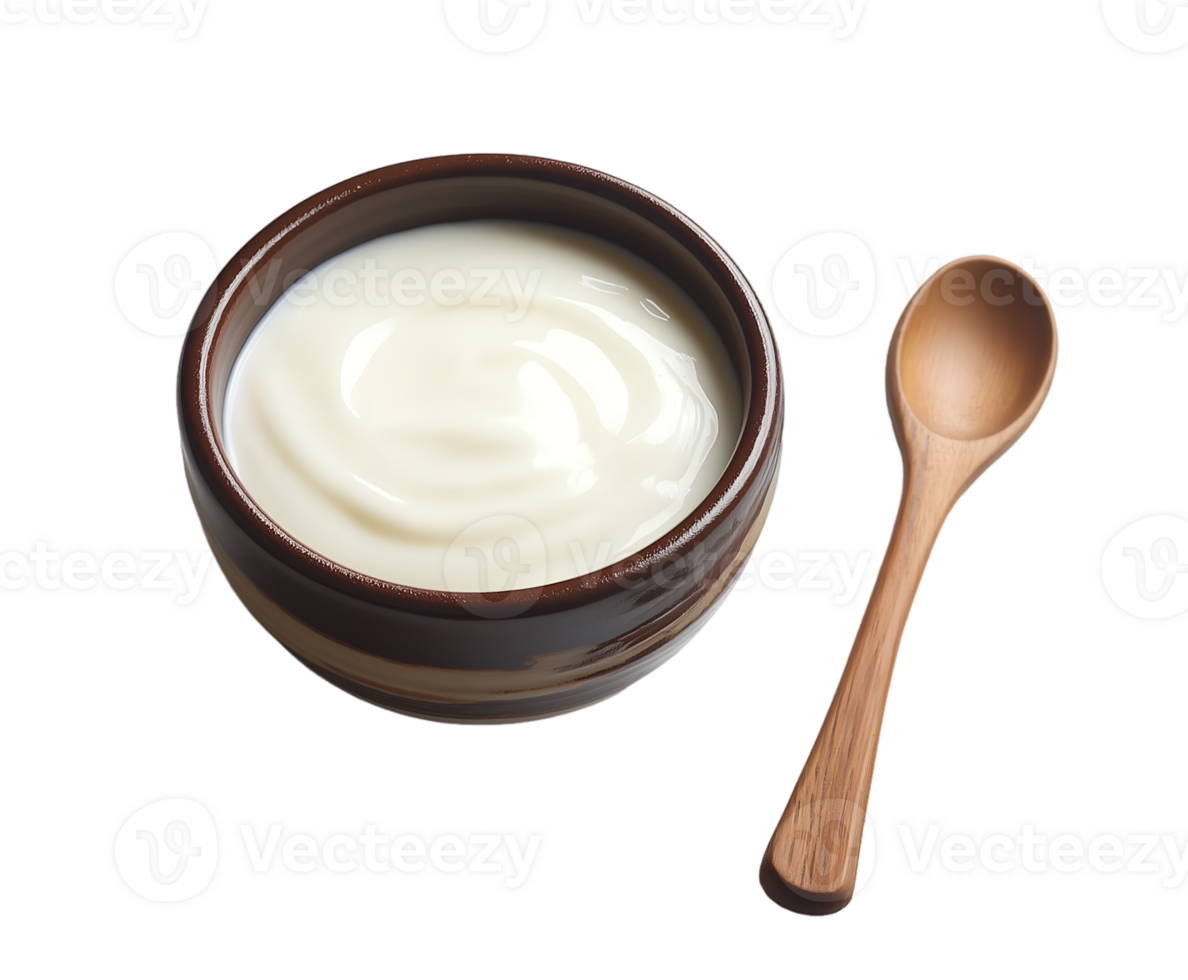 Bowl of Yogurt with Wooden Spoon isolated on transparent background png