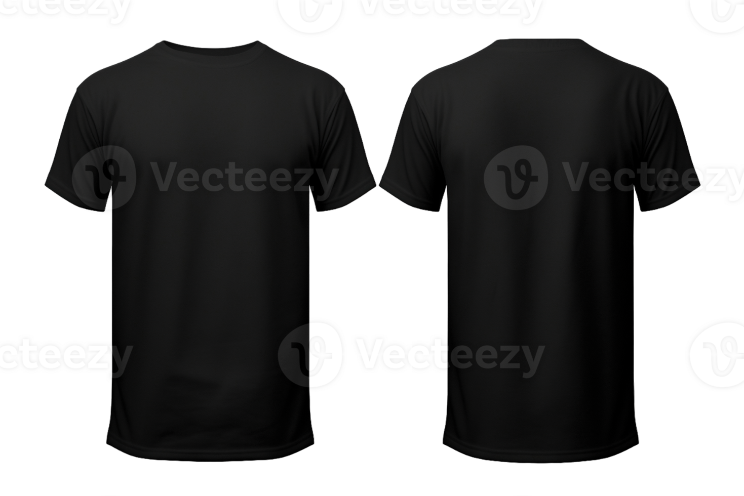 Plain empty black t-shirt front and back side mockup Template isolated on transparent background png