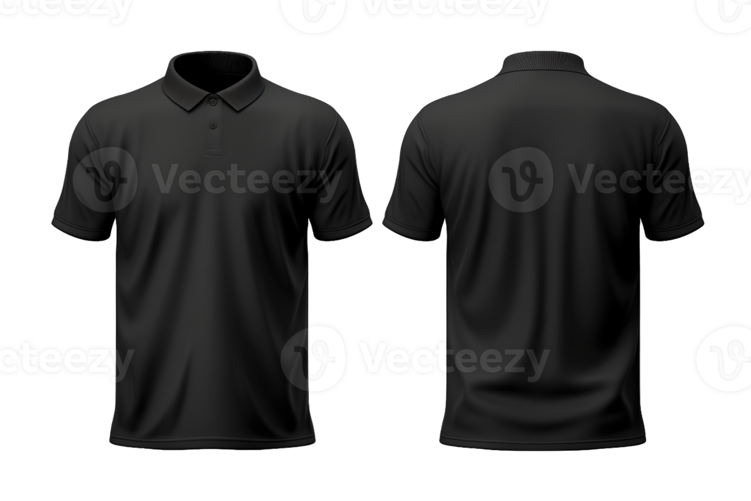 Plain black polo t-shirt front and back side mockup Template isolated on transparent background png