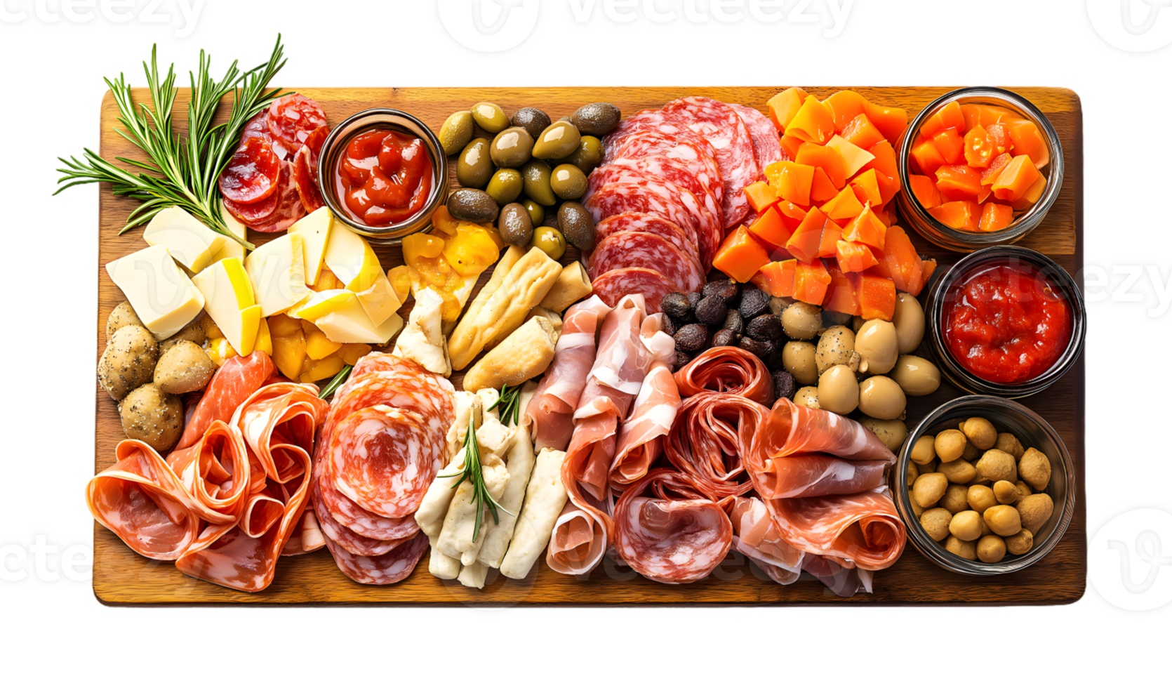 Delicious Antipasto Board with Assorted Meats and Snacks isolated on transparent background png