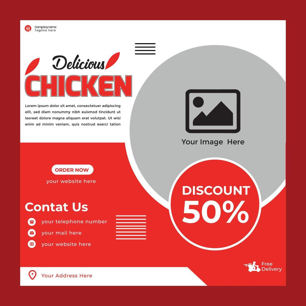 Chicken social media post design vector
