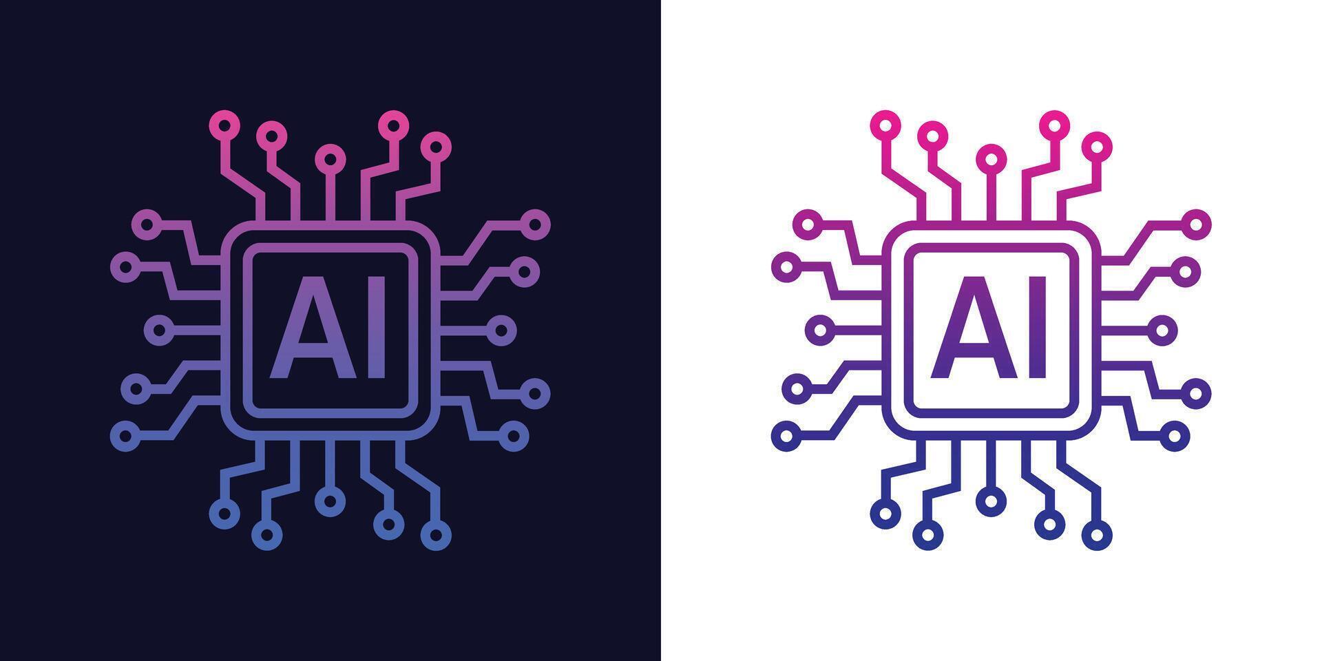 AI Technology Chip Design. Artificial Intelligence Symbol, Futuristic Processor Chip Icon Logo, Tech Chip Design. vector