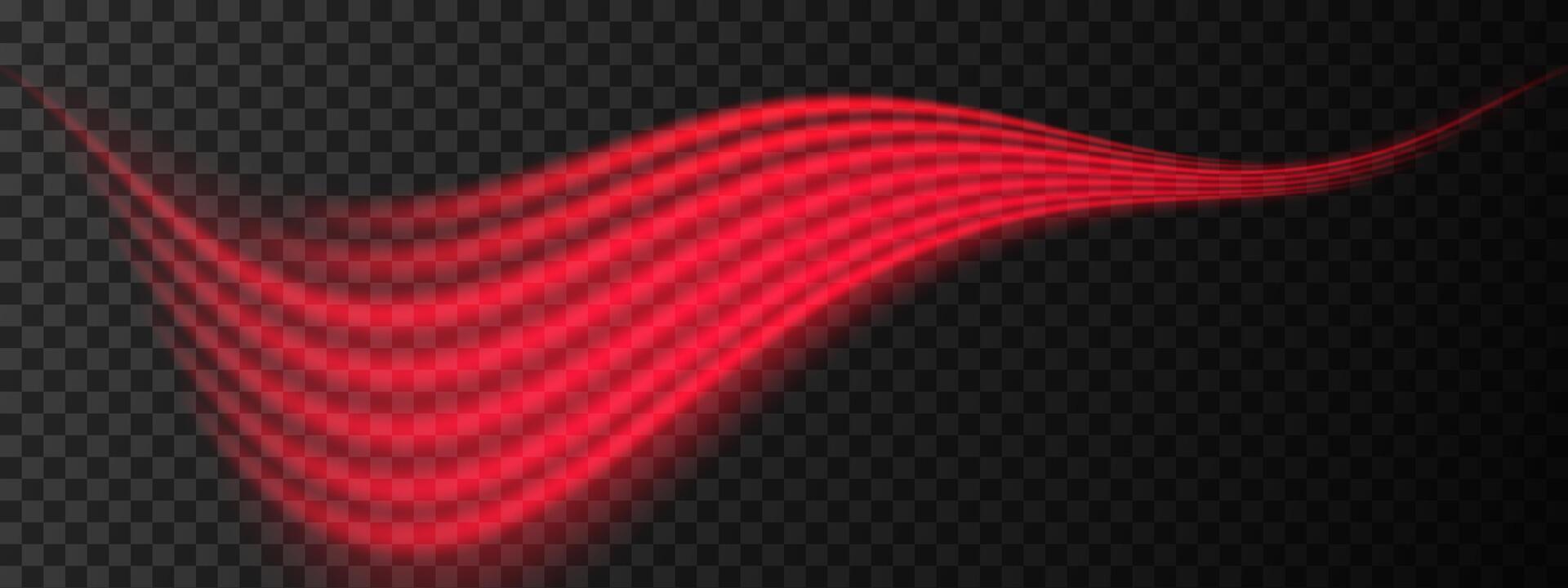 Red light wave beam. A smooth, flowing design with vibrant red glow. Sci-fi visuals, light transitions, futuristic effects. Glowing light streaks create a dynamic, sleek background. vector