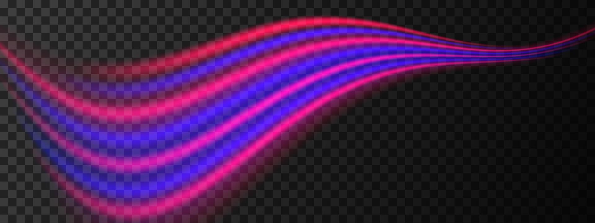 Red and blue light wave beam. A smooth, flowing design with vibrant red glow. Sci-fi visuals, light transitions, futuristic effects. Glowing light streaks create a dynamic, sleek background. vector