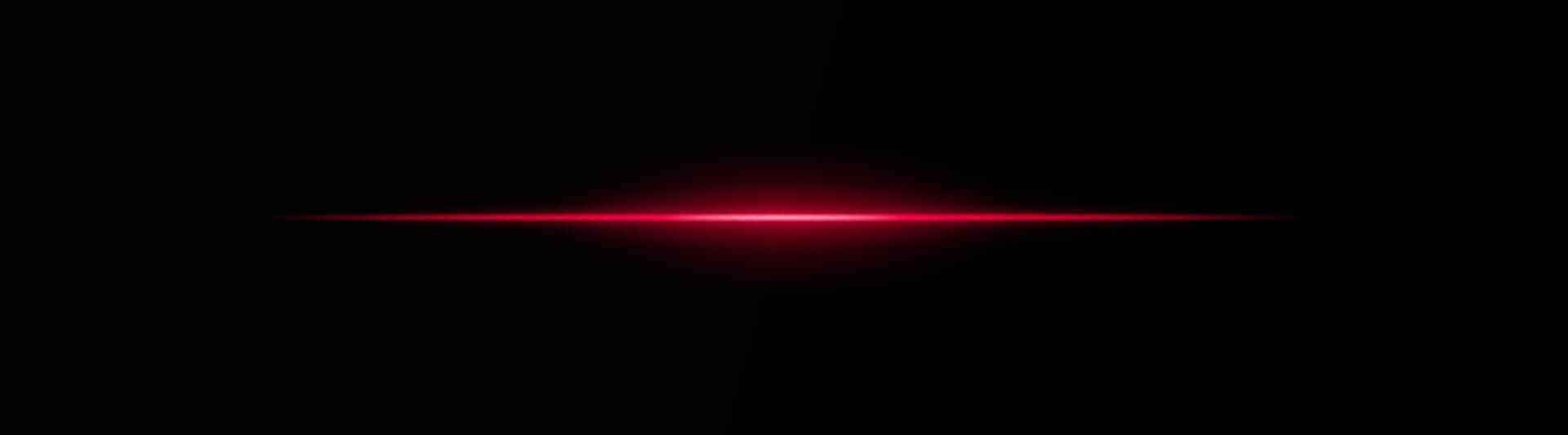 Intense red horizontal light beam on a black background, Neon rays, Flash of glare and explosion, laser beam. ideal for sci-fi, digital effects, or cinematic designs. Energy dynamic wallpaper vector