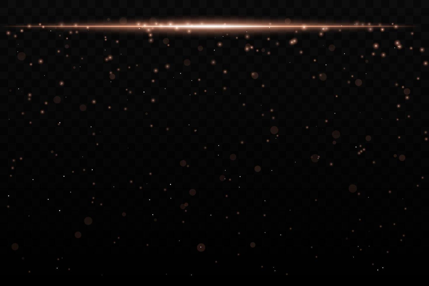 Orange sparkling light effect with subtle glowing particles on a dark background, ideal for sci-fi, cosmic, or night sky themes. The horizontal beam adds a dynamic futuristic feel. vector