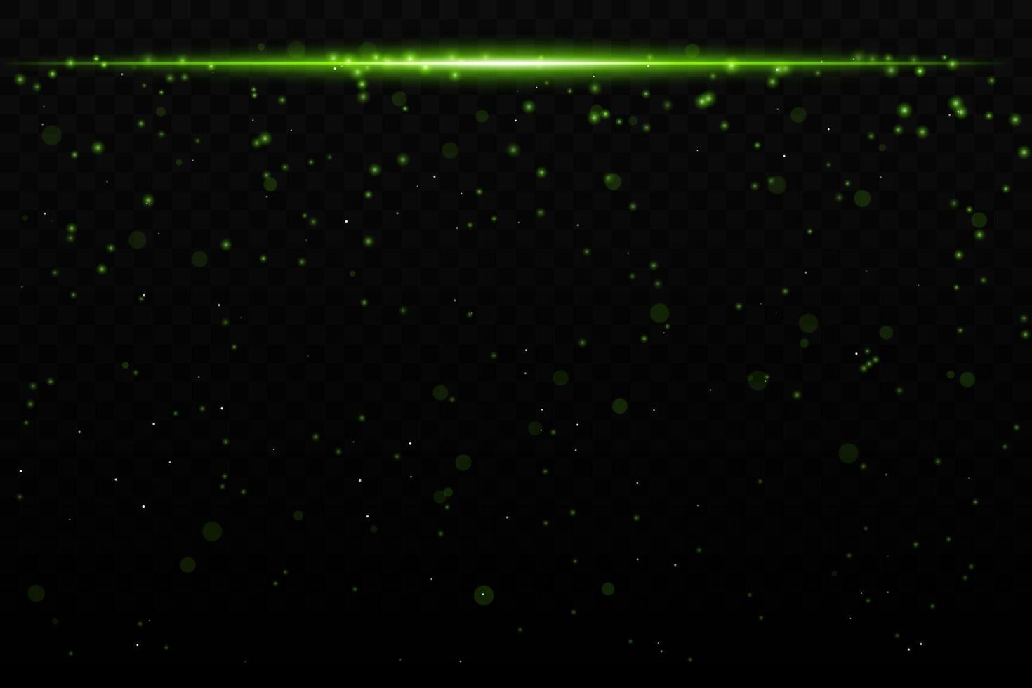 Green sparkling light effect with subtle glowing particles on a dark background, ideal for sci-fi, cosmic, or night sky themes. The horizontal beam adds a dynamic futuristic feel. vector
