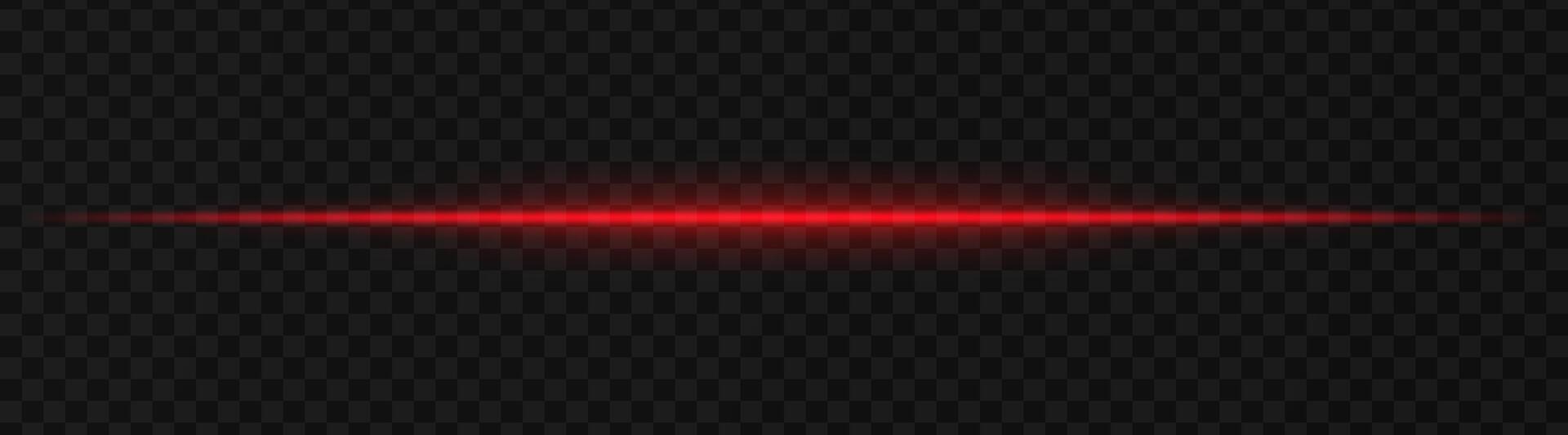 Intense red horizontal light beam effect on a transparent background, ideal for sci-fi themes, digital design elements, or futuristic visual effects. vector