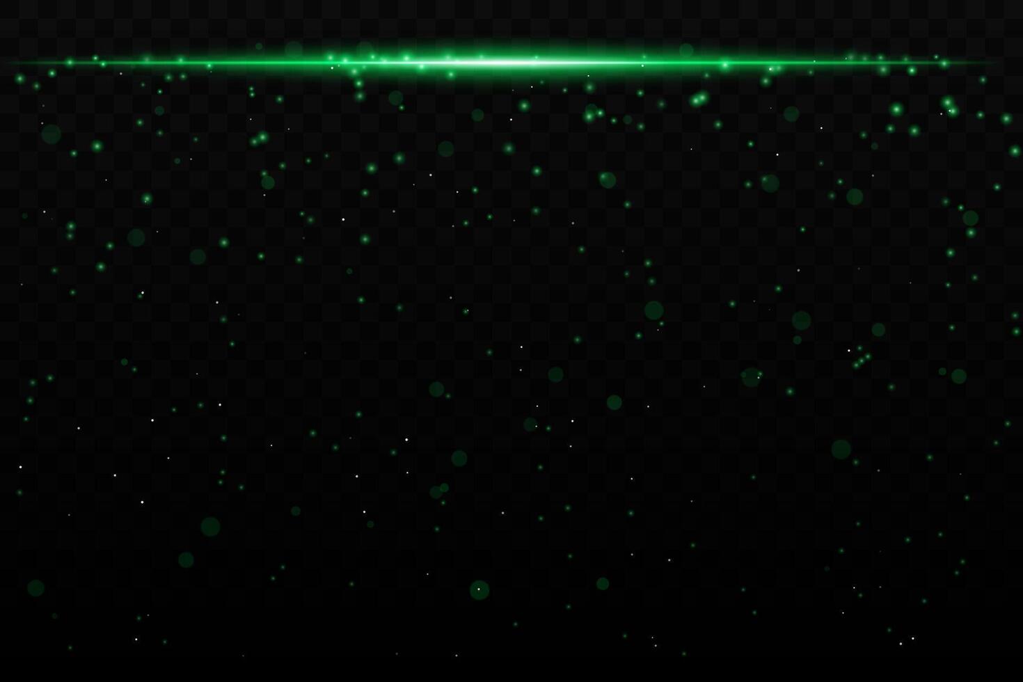 Green sparkling light effect with subtle glowing particles on a dark background, ideal for sci-fi, cosmic, or night sky themes. The horizontal beam adds a dynamic futuristic feel. vector