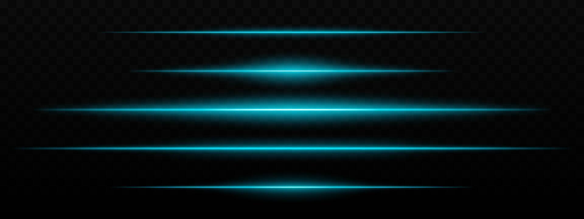 Intense blue horizontal light streaks with a glow effect on a dark background. Suitable for futuristic themes, sci-fi effects, or digital transitions. vector