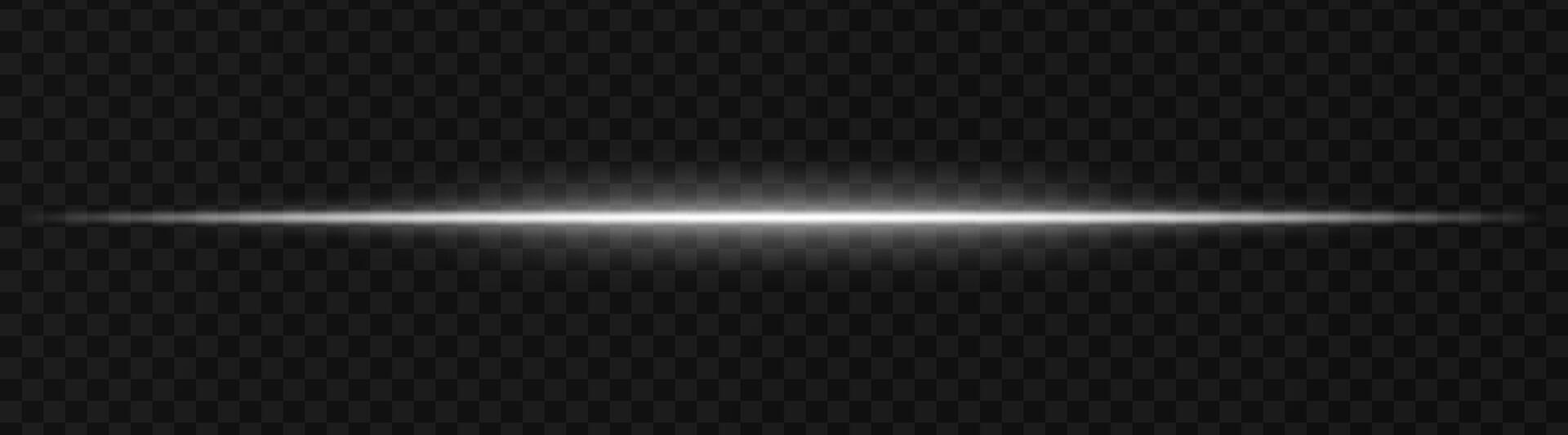 Intense white horizontal light beam effect on a transparent background, ideal for sci-fi themes, digital design elements, or futuristic visual effects. vector