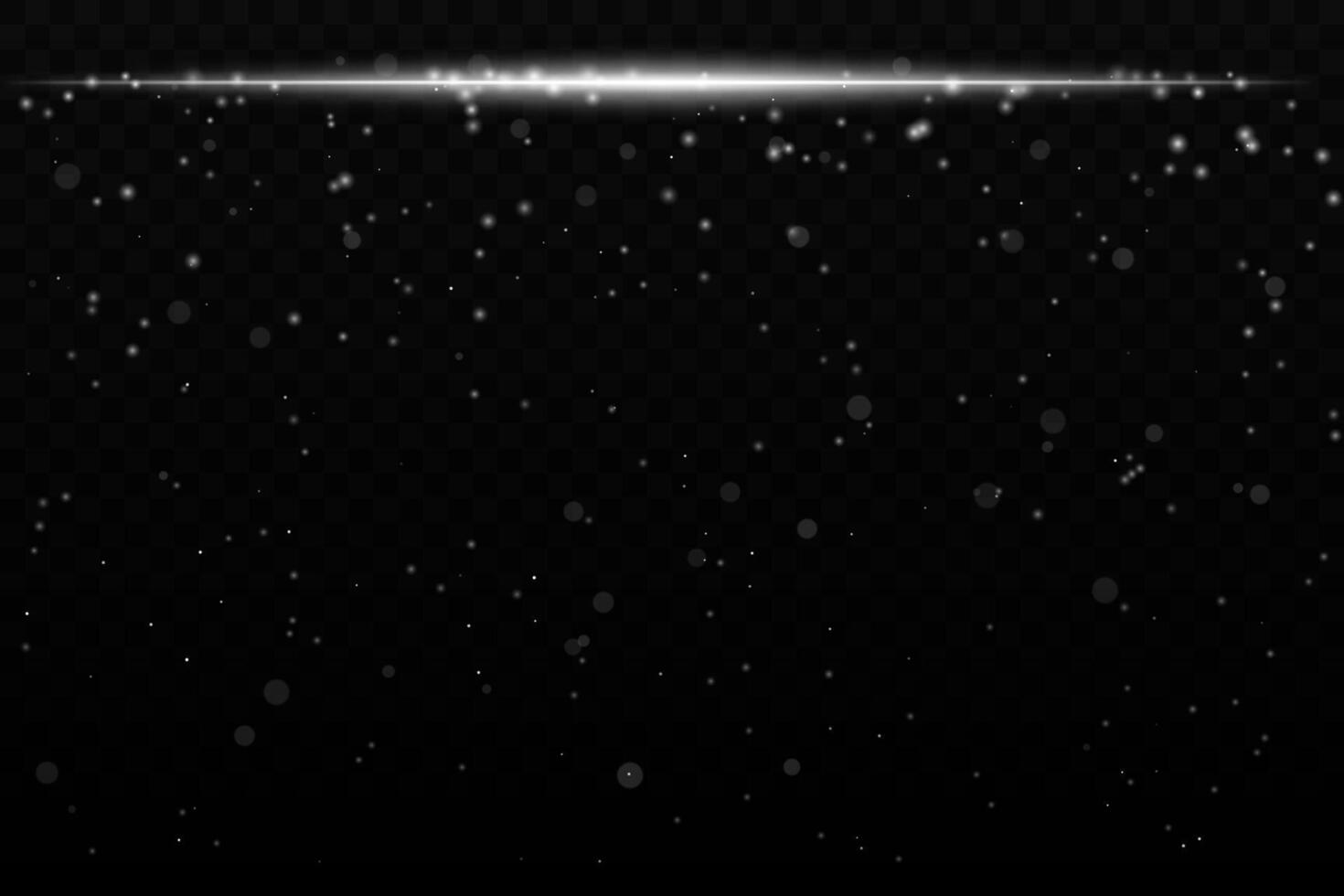 White sparkling light effect with subtle glowing particles on a dark background, ideal for sci-fi, cosmic, or night sky themes. The horizontal beam adds a dynamic futuristic feel. vector
