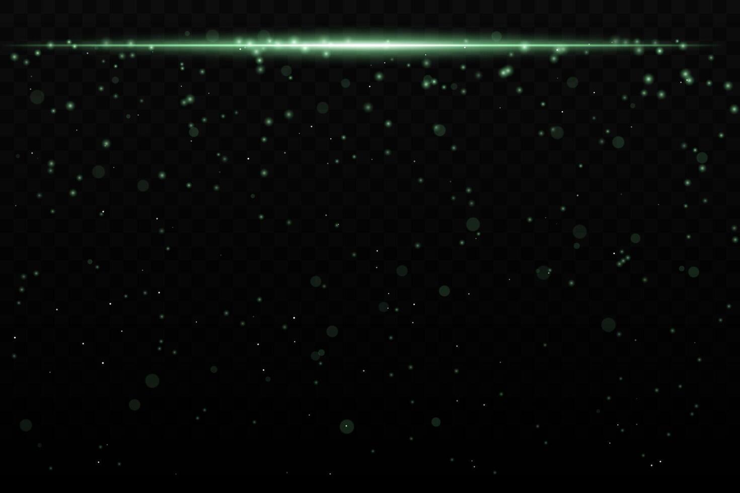 Green sparkling light effect with subtle glowing particles on a dark background, ideal for sci-fi, cosmic, or night sky themes. The horizontal beam adds a dynamic futuristic feel. vector