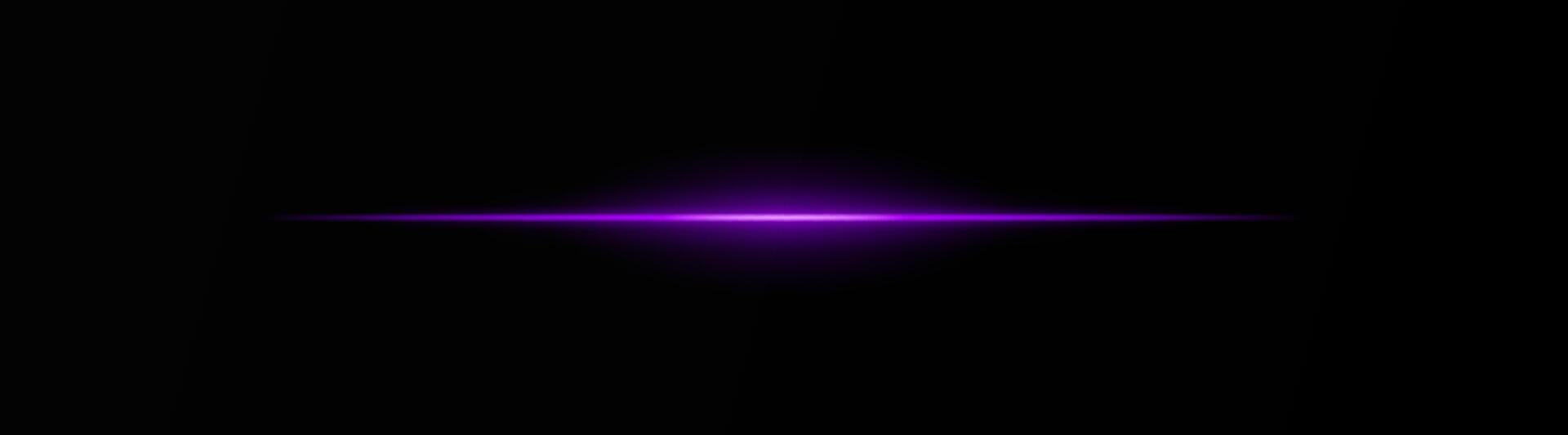 Intense purple horizontal light beam on a black background, Neon rays, Flash of glare and explosion, laser beam. ideal for sci-fi, digital effects, or cinematic designs. Energy dynamic wallpaper vector