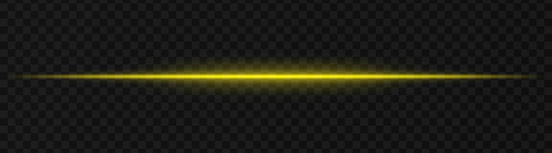 Intense gold horizontal light beam effect on a transparent background, ideal for sci-fi themes, digital design elements, or futuristic visual effects. vector