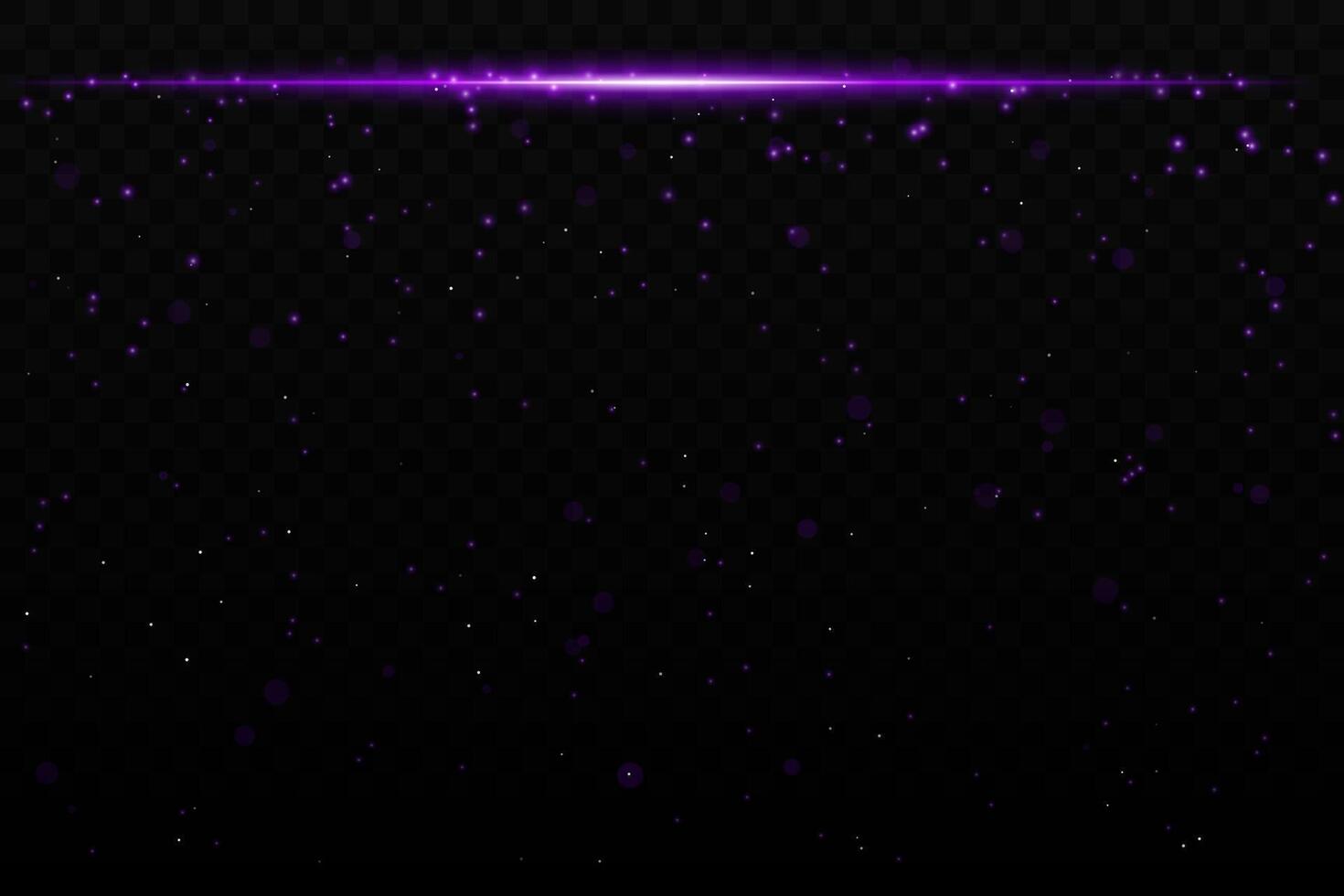 Purple sparkling light effect with subtle glowing particles on a dark background, ideal for sci-fi, cosmic, or night sky themes. The horizontal beam adds a dynamic futuristic feel. vector