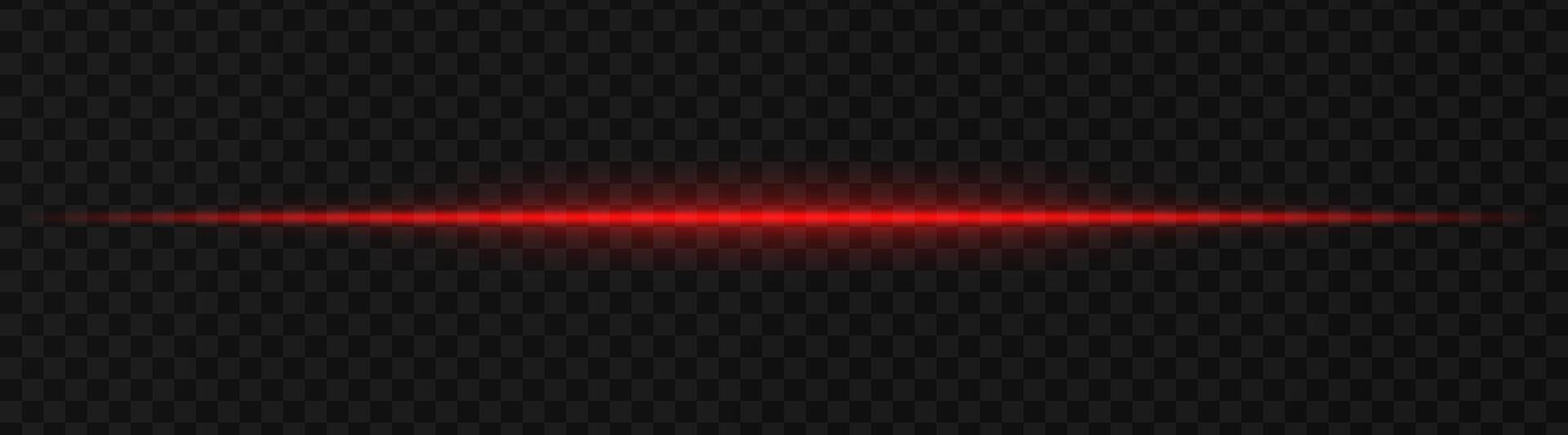 Intense red horizontal light beam effect on a transparent background, ideal for sci-fi themes, digital design elements, or futuristic visual effects. vector