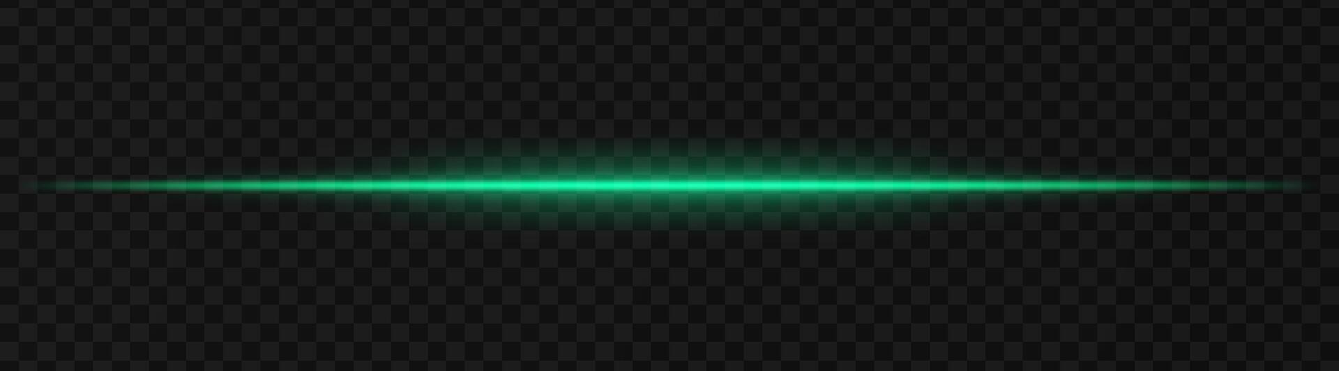 Intense green horizontal light beam effect on a transparent background, ideal for sci-fi themes, digital design elements, or futuristic visual effects. vector