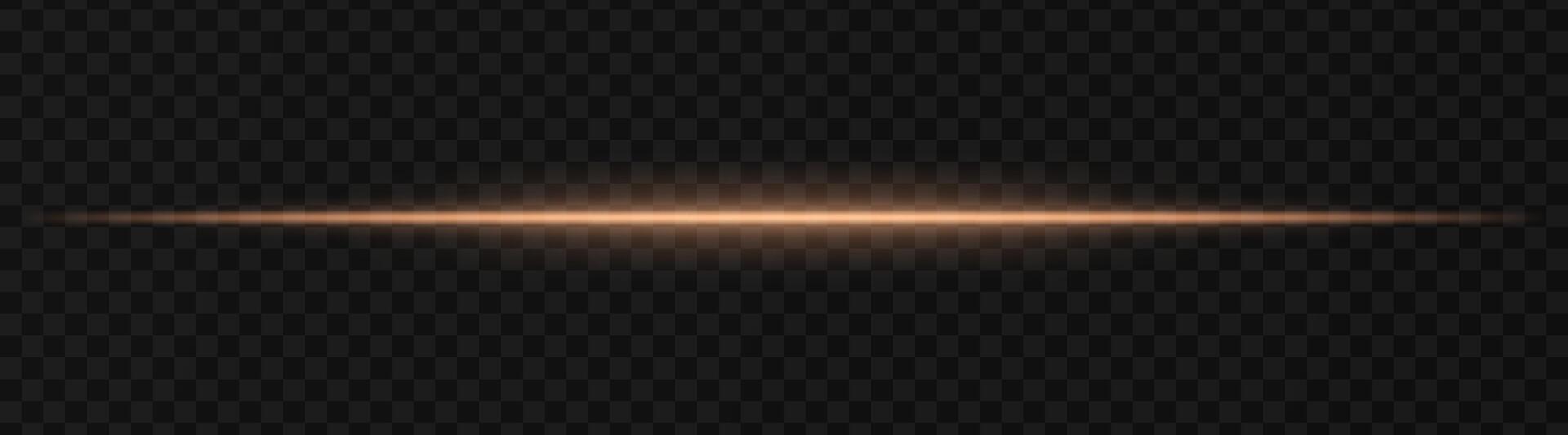 Intense gold horizontal light beam effect on a transparent background, ideal for sci-fi themes, digital design elements, or futuristic visual effects. vector