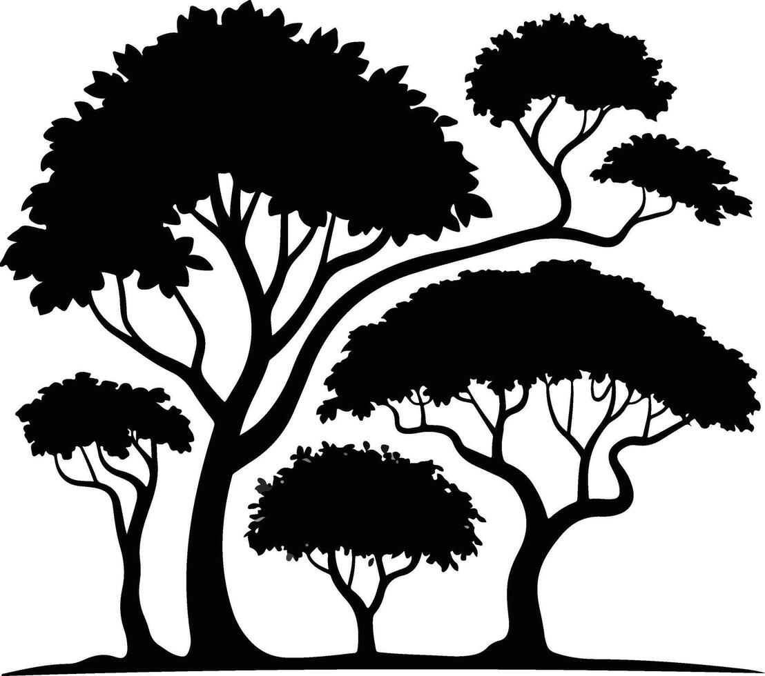 Silhouette Forest Ecology Illustration with Trees and Bushes vector