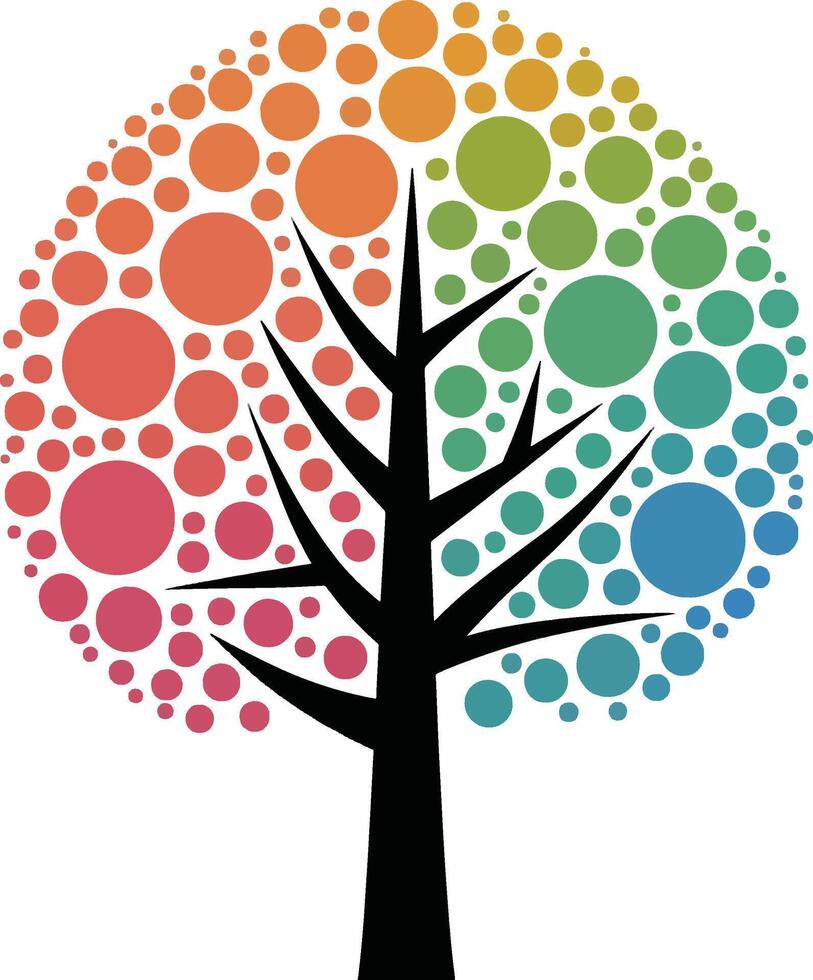 A striking abstract tree with bold, colorful leaves vector
