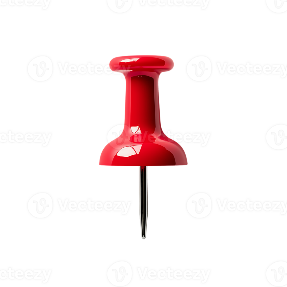 Isolated red push pin on a transparent background, great for illustrating themes of communication and planning. png