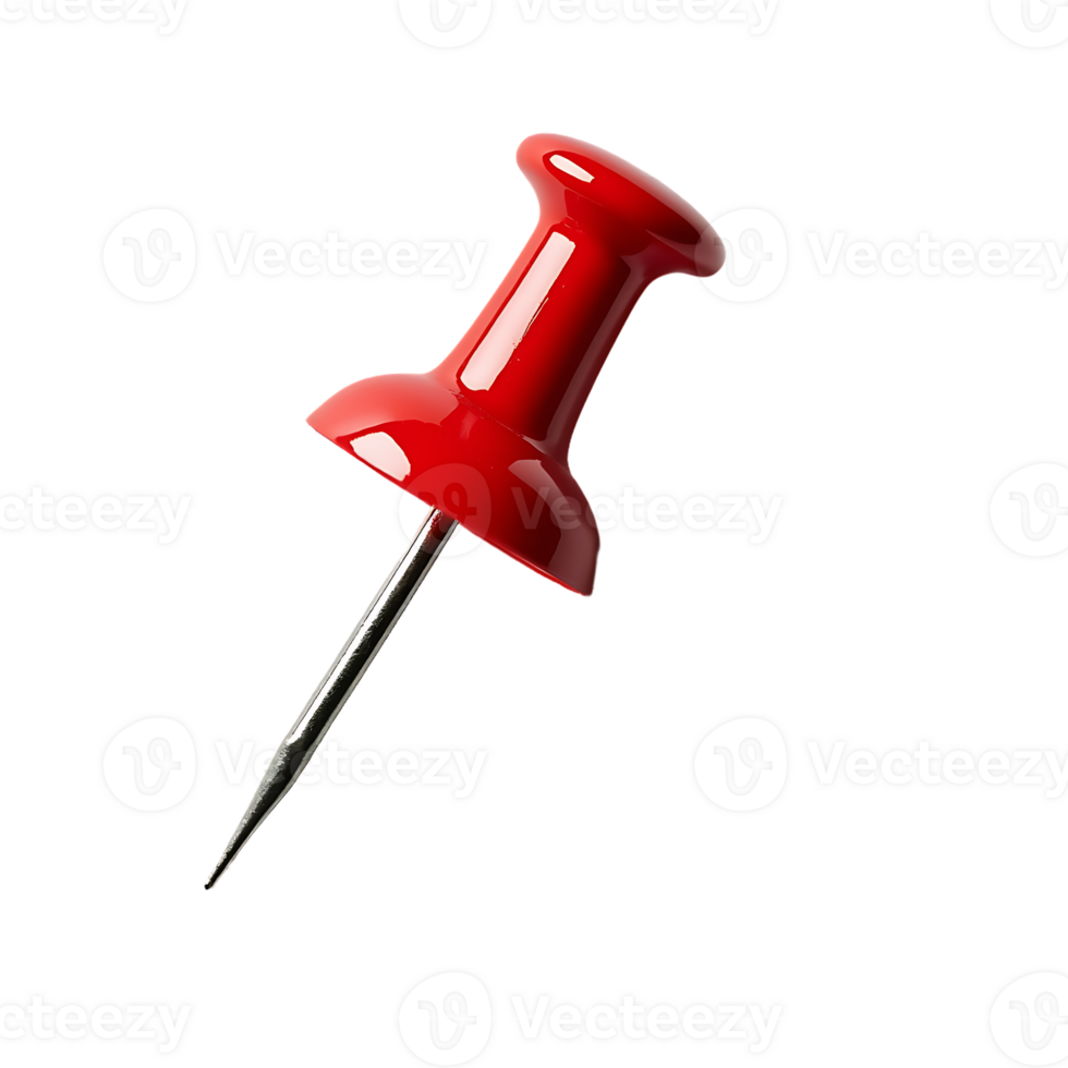 Red push pin isolated on a transparent background, perfect for use in office and organizational graphics. png
