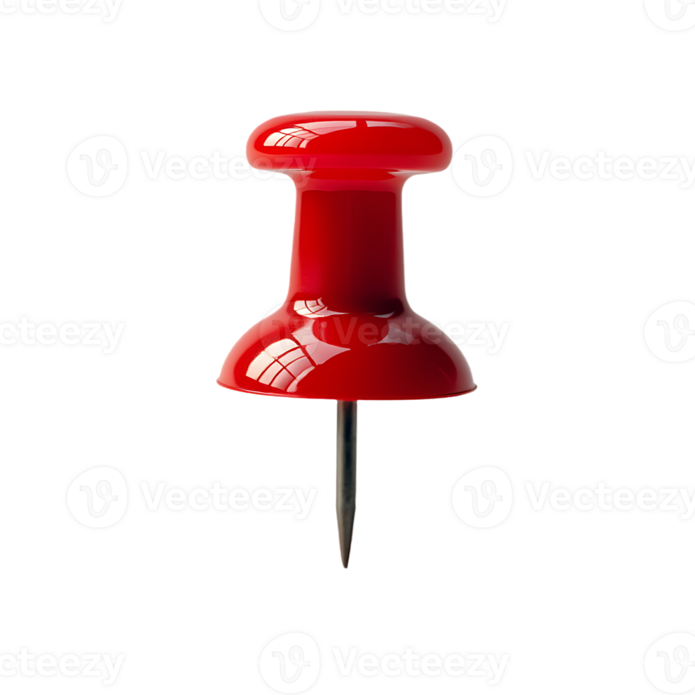 Isolated image of a red push pin on a clear backdrop, ideal for enhancing visuals related to notes and reminders. png