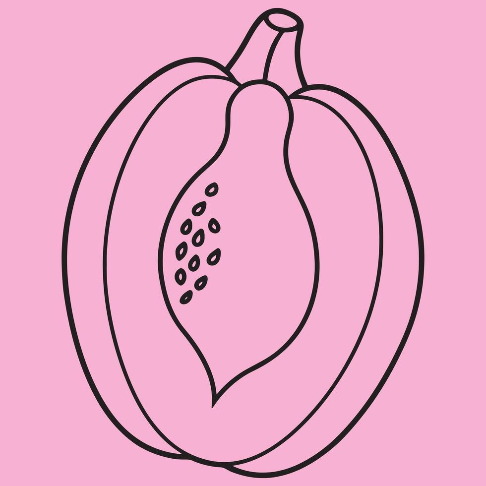 Papaya line art illustrations, ideal for coloring, crafts, and educational materials. Simple fruit outlines for coloring and drawing practice. Great for kids and adults work or project. vector