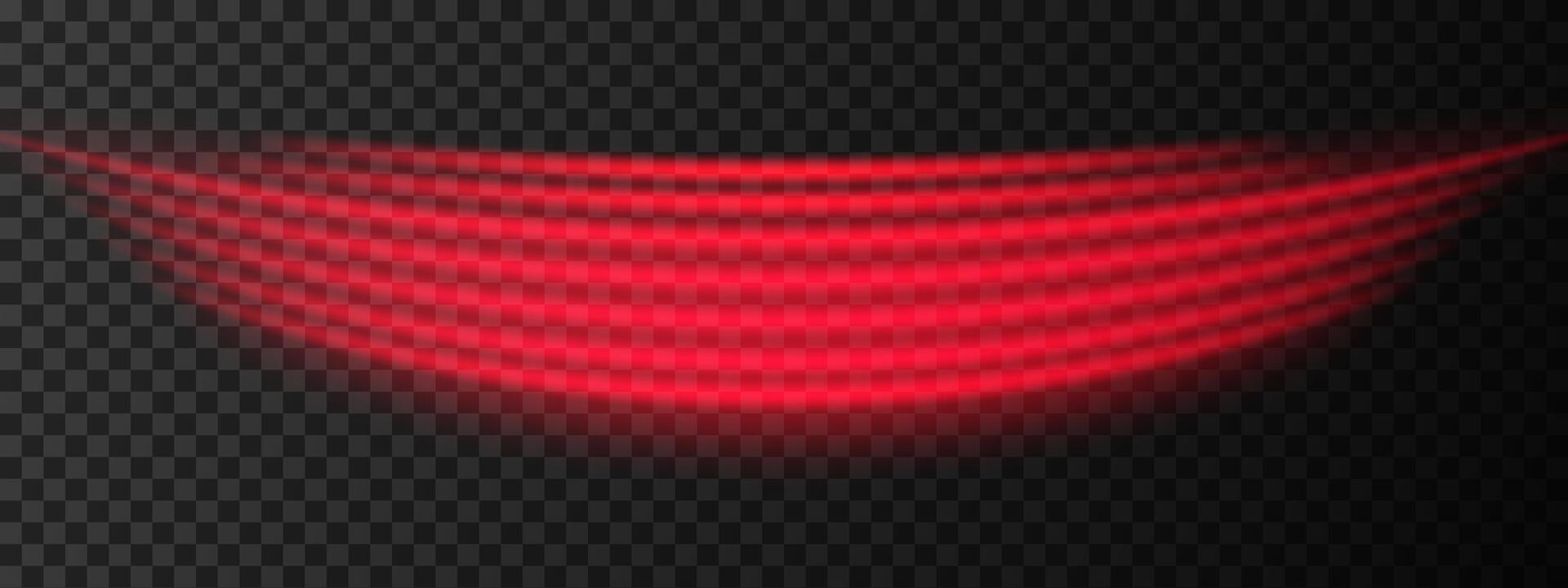 Red light wave beam. A smooth, flowing design with vibrant red glow. Sci-fi visuals, light transitions, futuristic effects. Glowing light streaks create a dynamic, sleek background. vector