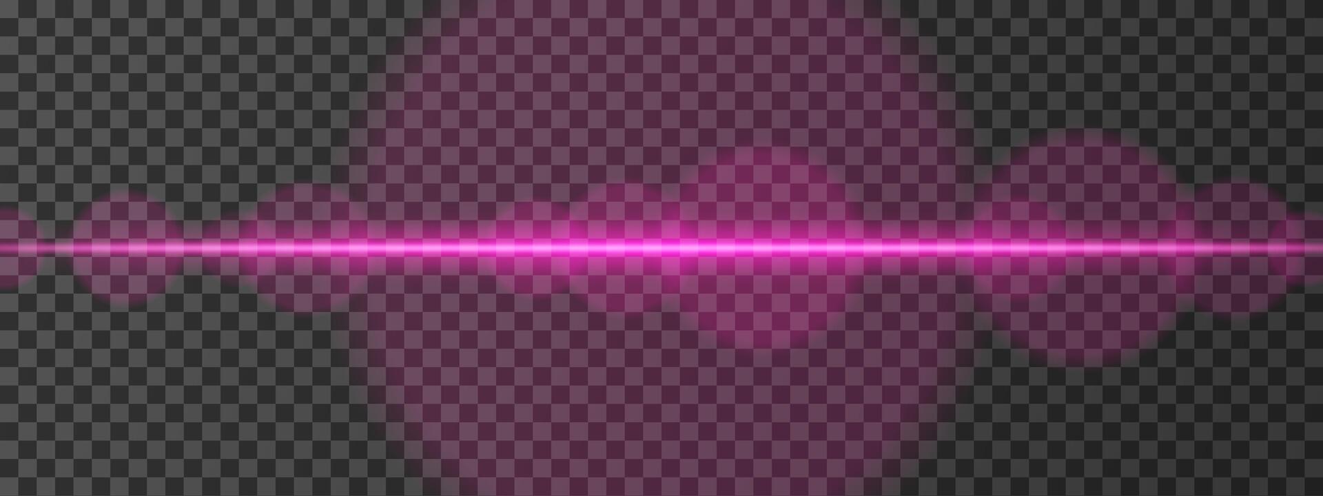 Intense pink horizontal laser beam. Bright, focused light with lens flares and glow effects. Sci-fi design, futuristic highlights, and energy flow on a dark background. vector
