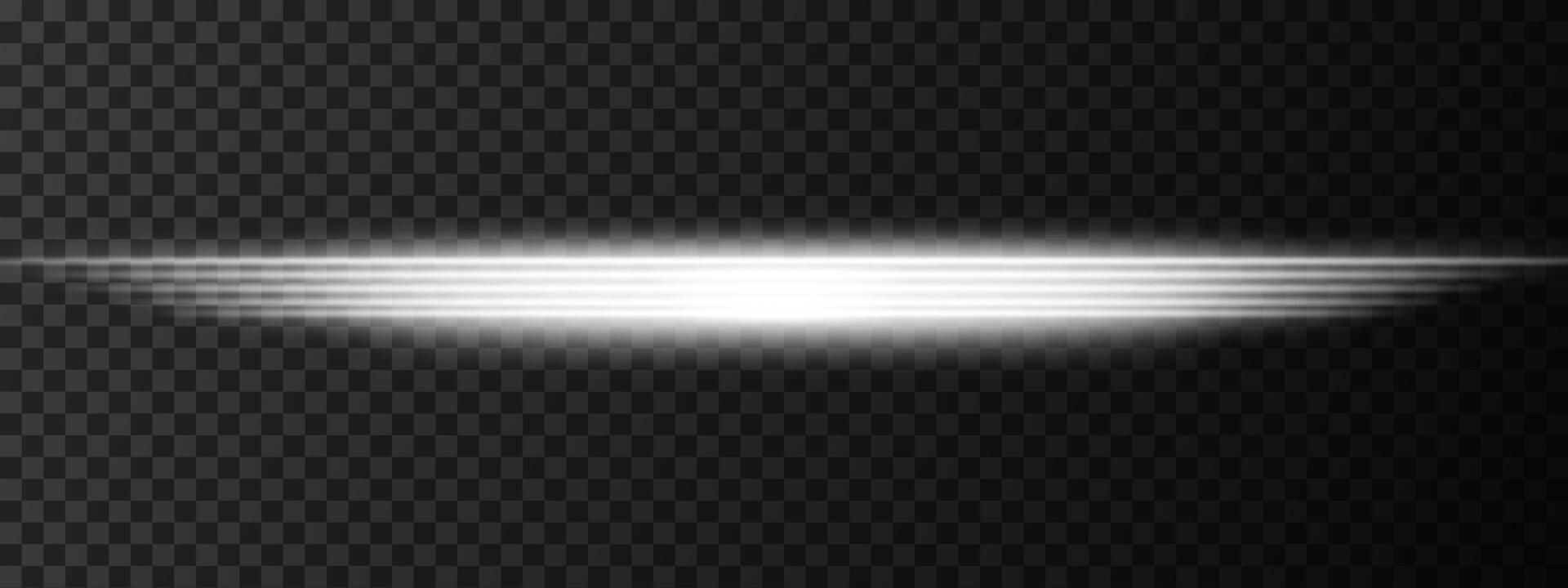 White horizontal light beam. Bright glowing effect with smooth, layered edges. Sci-fi designs, light transitions, and modern highlights. Dynamic glow against a dark background vector