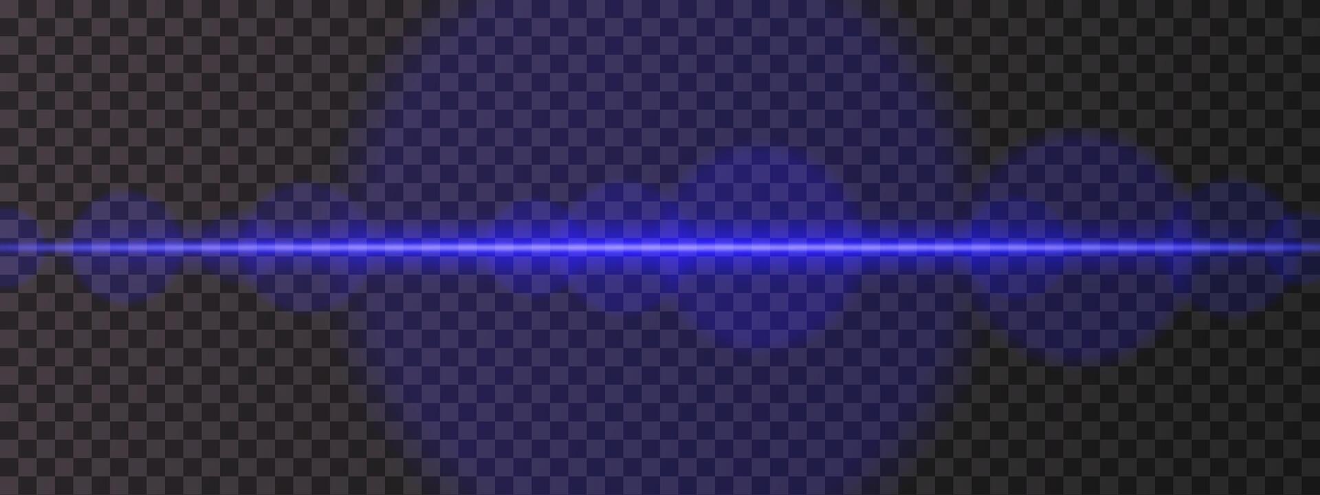 Intense blue horizontal laser beam. Bright, focused light with lens flares and glow effects. Sci-fi design, futuristic highlights, and energy flow on a dark background. vector