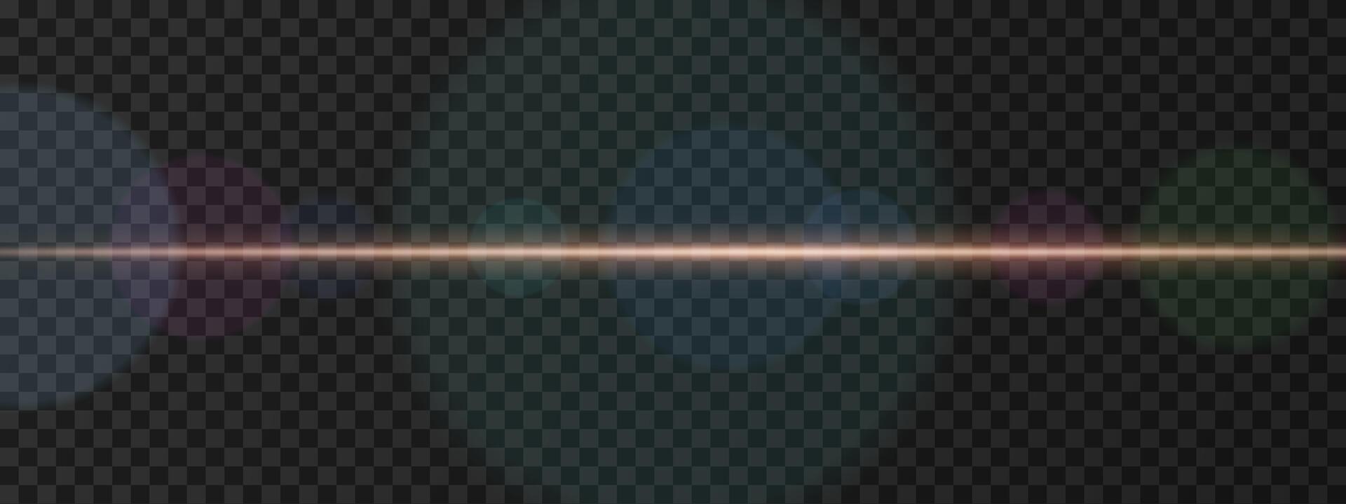 Soft horizontal light flare with subtle lens effects. Gentle, warm glow across the center with bokeh circles. Sci-fi visuals, cinematic highlights, and smooth light transitions on dark background vector