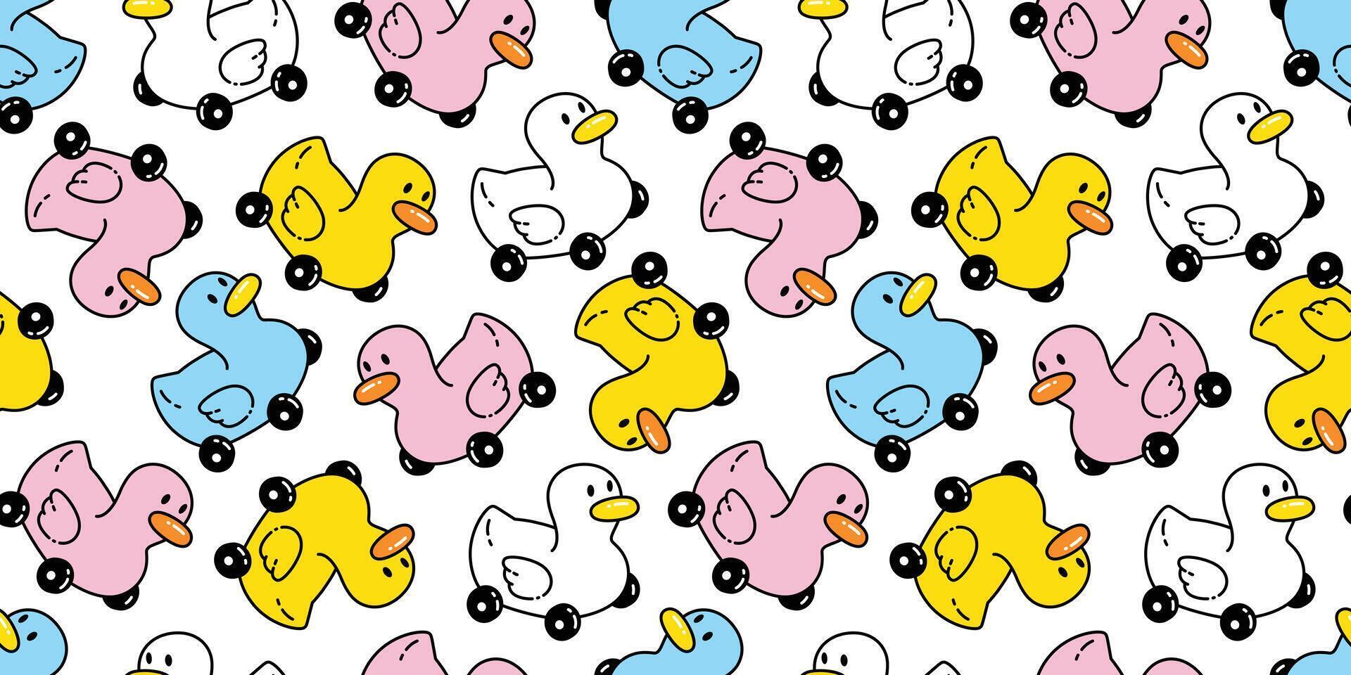 duck seamless pattern car wheel cartoon rubber duck chicken bird pet wrapping paper scarf isolated doodle animal farm tile background repeat wallpaper illustration design vector