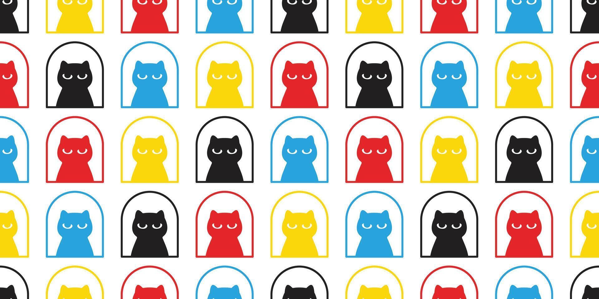 cat seamless pattern window kitten calico neko pet cartoon doodle gift wrapping paper tile background repeat wallpaper scarf isolated illustration white design vector