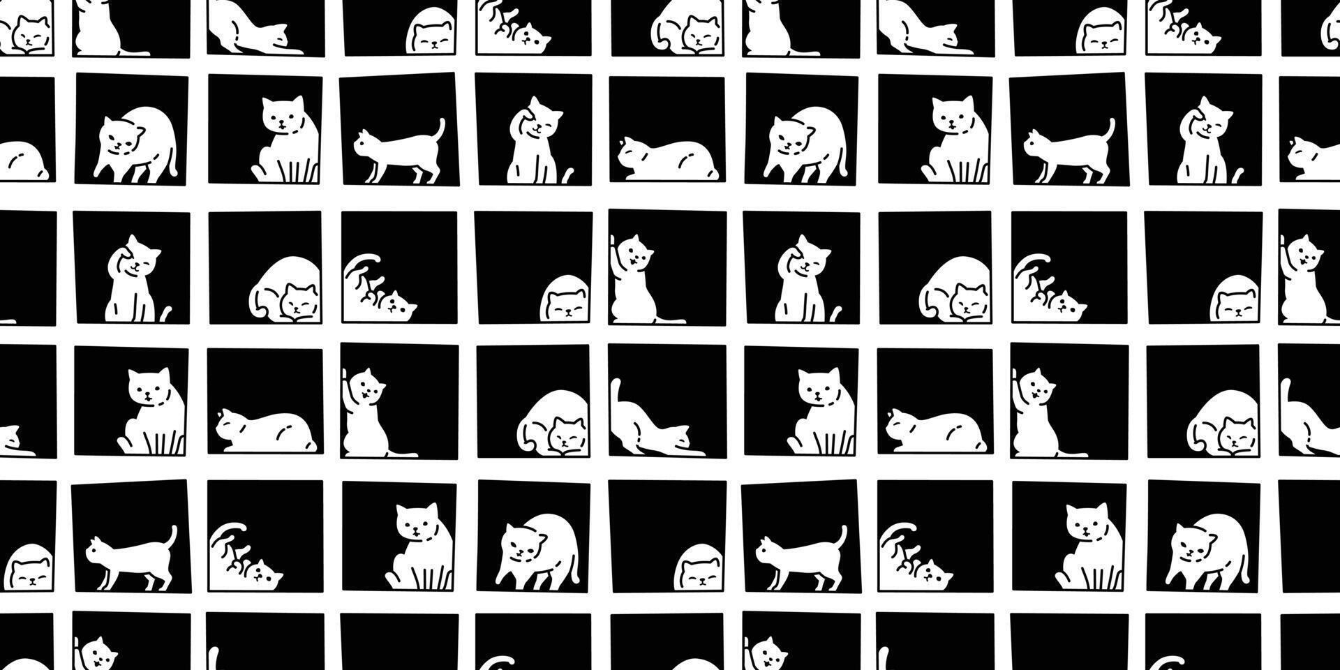 cat seamless pattern kitten block box square calico neko pet cartoon doodle tile background gift wrapping paper repeat wallpaper scarf isolated illustration design vector