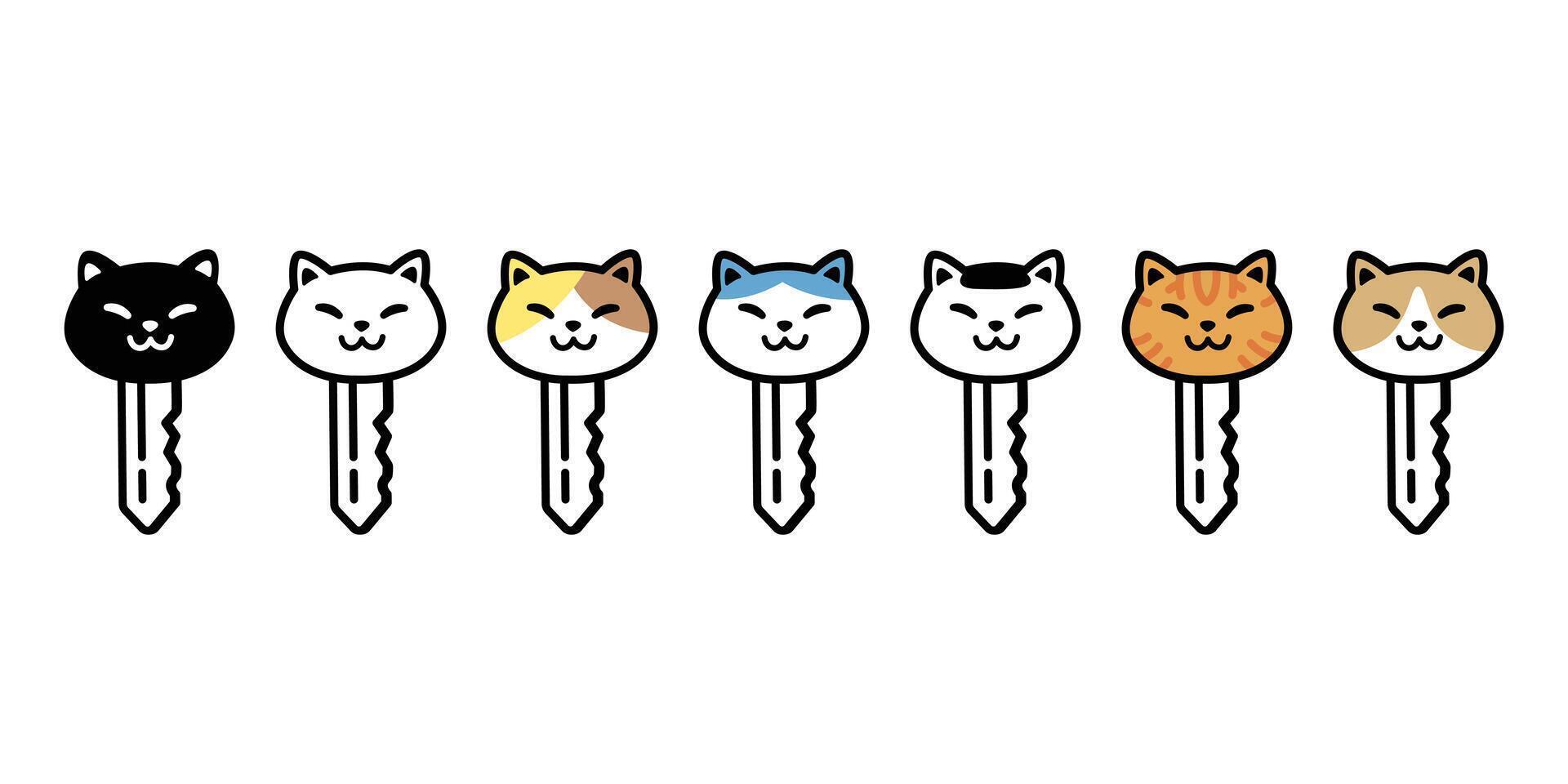 cat key kitten calico neko icon pet cartoon character munchkin illustration symbol clip art isolated vector