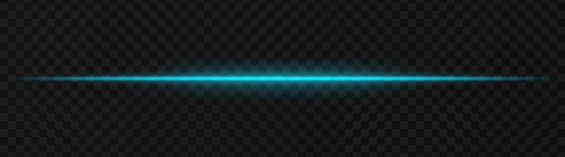 Intense blue horizontal light beam effect on a transparent background, ideal for sci-fi themes, digital design elements, or futuristic visual effects. vector