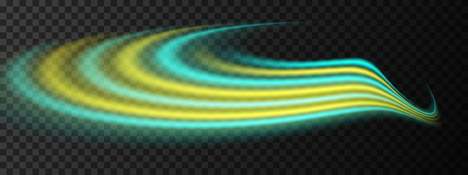 Green and yellow light wave blend. Smooth, curved design with vibrant neon glow. Sci-fi visuals, light transitions, futuristic effects. Dynamic and sleek background with glowing streaks energy flow vector