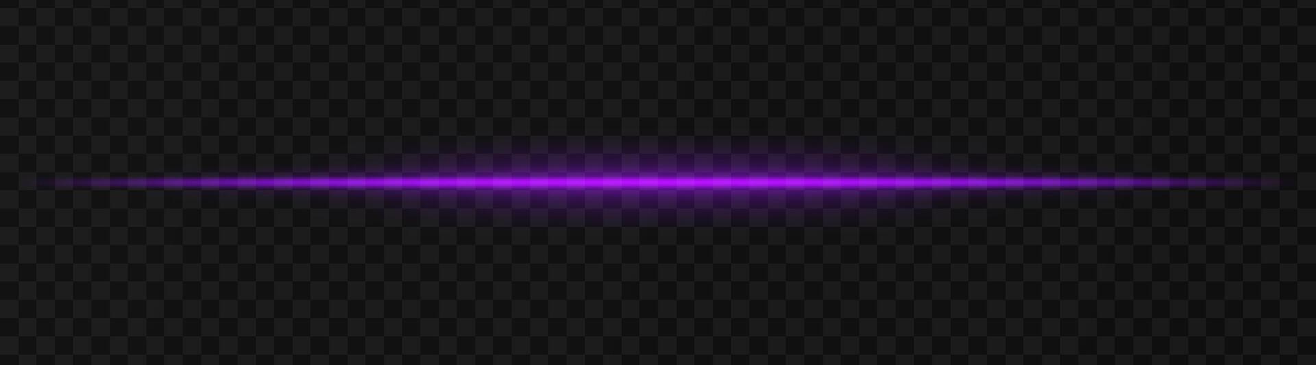 Intense purple horizontal light beam effect on a transparent background, ideal for sci-fi themes, digital design elements, or futuristic visual effects. vector