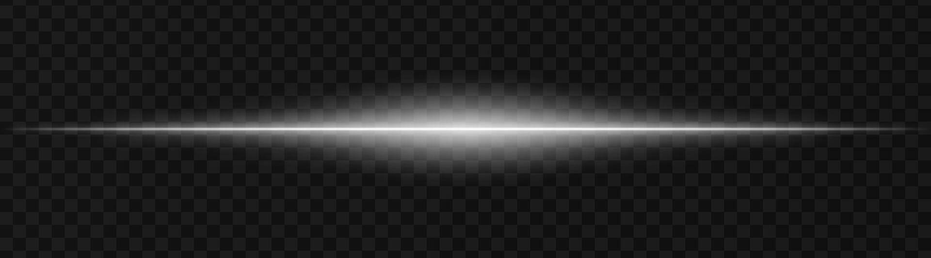 Vibrant white horizontal light beam on a dark, transparent background, perfect for sci-fi, digital graphics, or neon effects. Reflection, spotlight, wallpaper vector