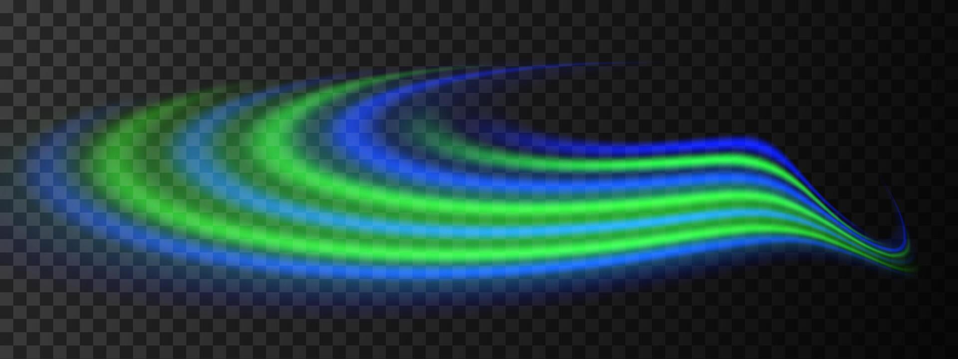 Green and blue light wave blend. Smooth, curved design with vibrant neon glow. Sci-fi visuals, light transitions, futuristic effects. Dynamic and sleek background with glowing streaks and energy flow vector