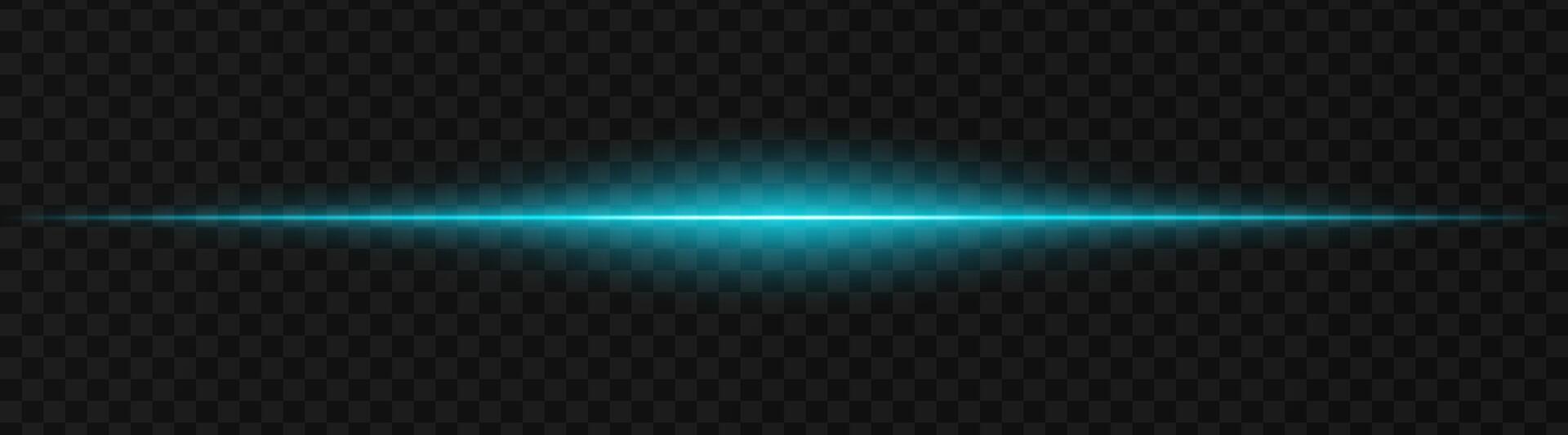 Vibrant blue horizontal light beam on a dark, transparent background, perfect for sci-fi, digital graphics, or neon effects. Reflection, spotlight, wallpaper vector