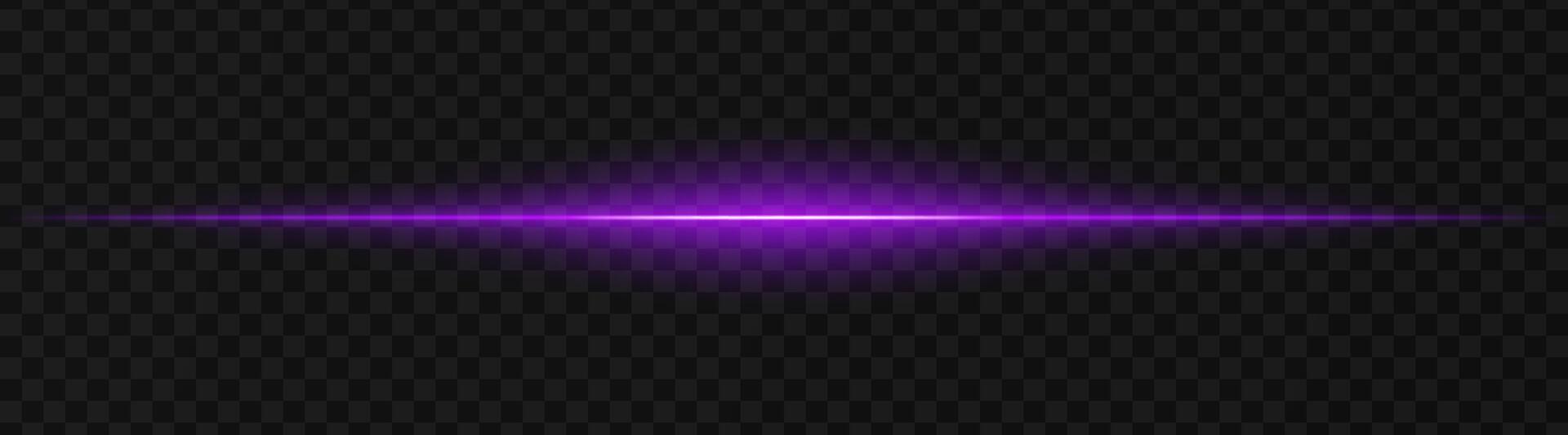 Vibrant purple horizontal light beam on a dark, transparent background, perfect for sci-fi, digital graphics, or neon effects. Reflection, spotlight, wallpaper vector